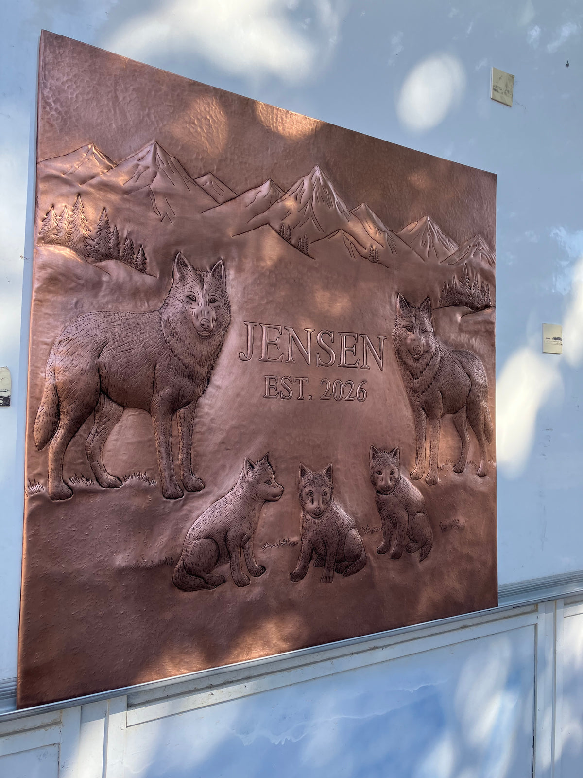 Wolf Family Name Copper Stove Backsplash
