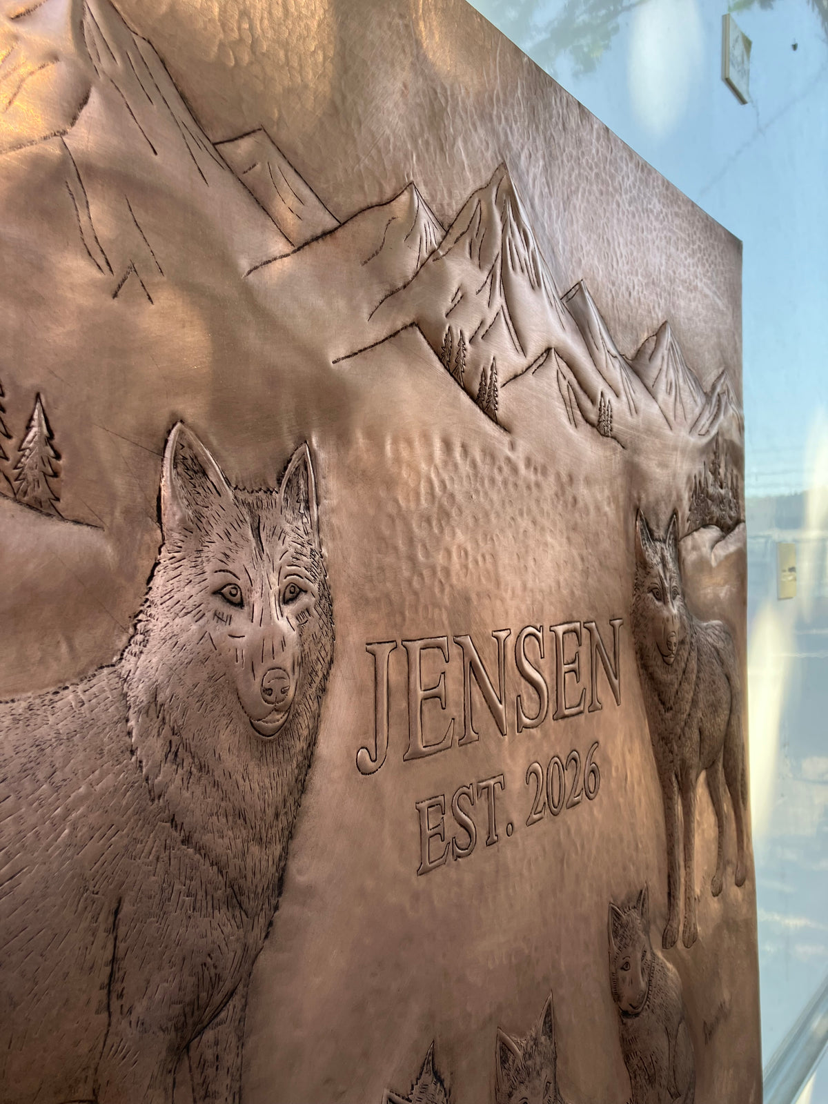 Wolf Family Name Copper Stove Backsplash