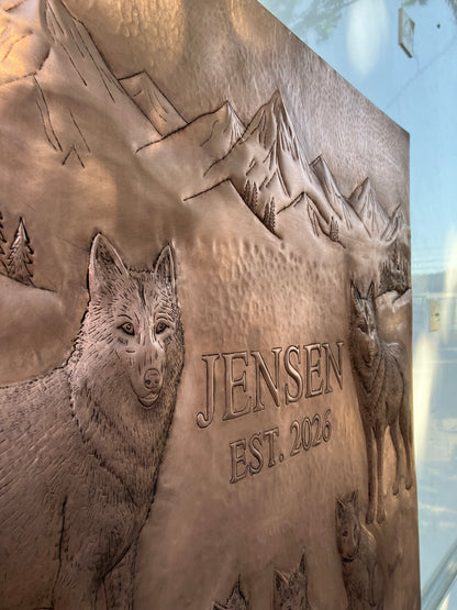 Wolf Family Name Copper Stove Backsplash