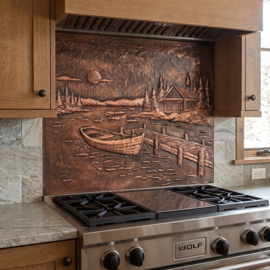 Lake House Copper Kitchen Backsplash — Brown Patina