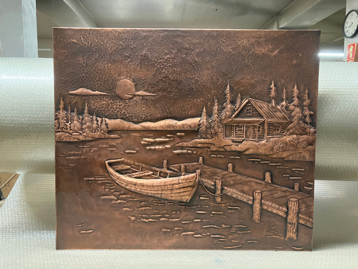 Lake House Style Copper Kitchen Backsplash -Brown Patina-