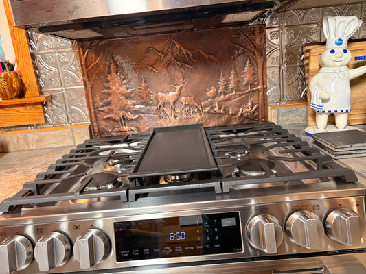 Mountain Pines & Deer Copper Backsplash — Brown Copper