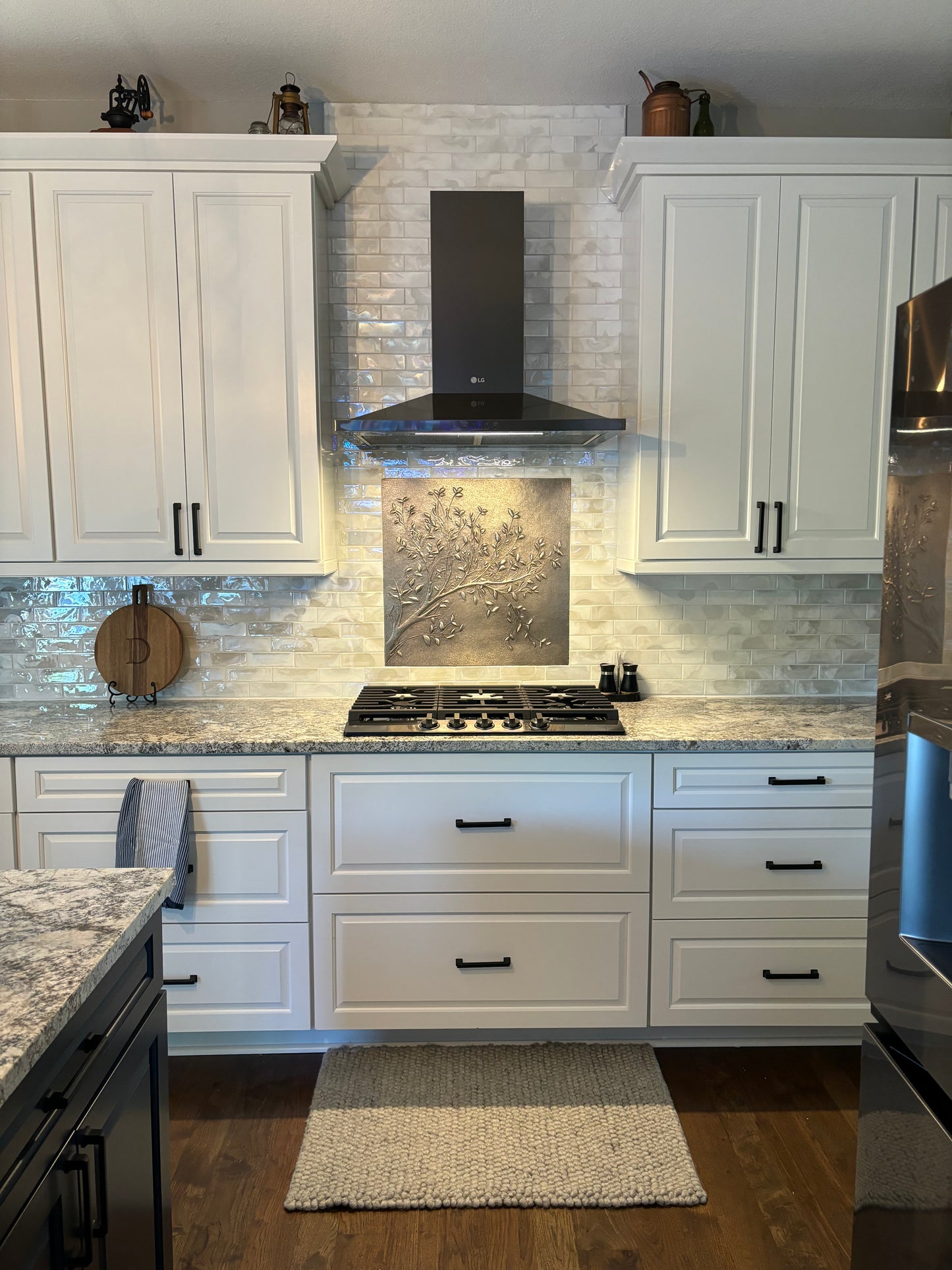 Gray Tree Branches Copper Backsplash | Modern Farmhouse Handmade Copper Kitchen Backsplash Panel