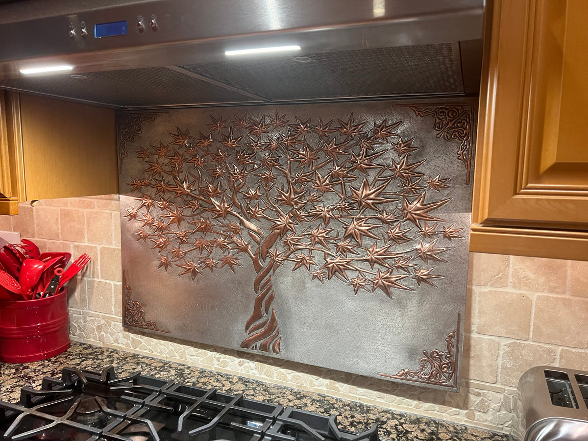 Japanese Maple Tree Copper Stove Backsplash
