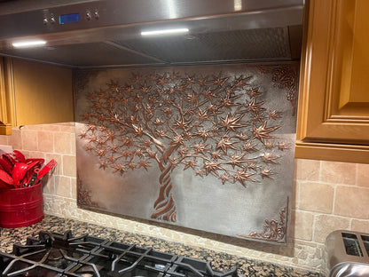 Japanese Maple Tree Copper Stove Backsplash