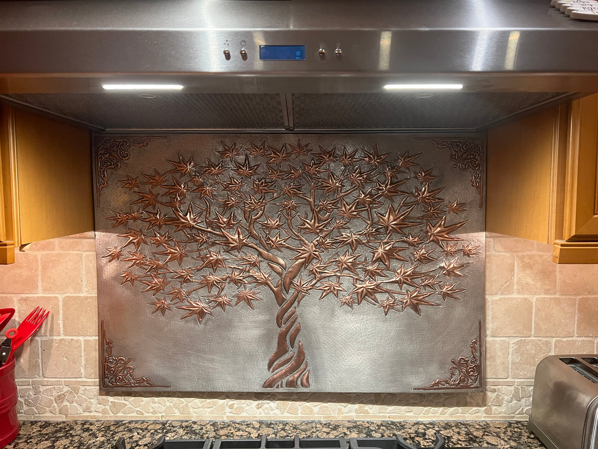 Japanese Maple Tree Copper Stove Backsplash