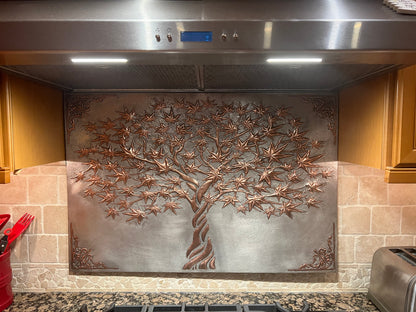 Japanese Maple Tree Copper Stove Backsplash