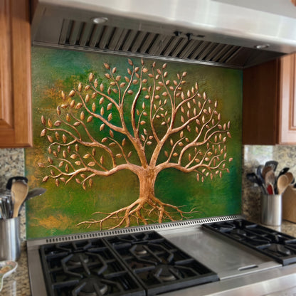 Tree with Roots Copper Backsplash — Green Copper
