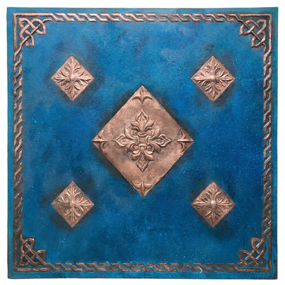 Fleur-de-Lis Copper Kitchen Backsplash - Blue Patina -