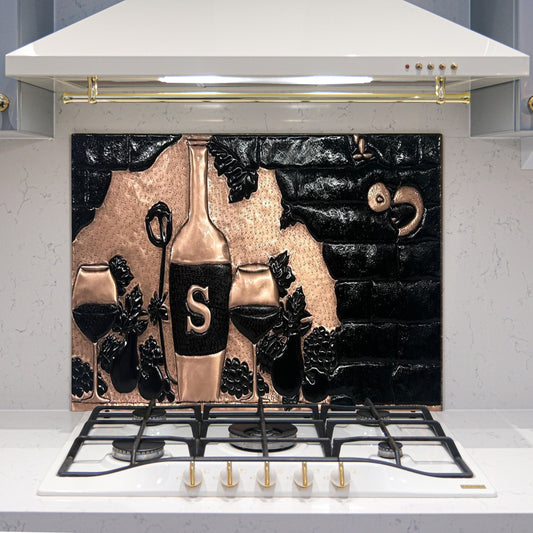 Italian Kitchen Backsplash Tile - Copper Tuscan Vineyard - Black