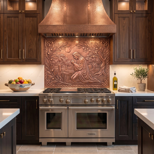 Jesus in the Garden Copper Kitchen Backsplash