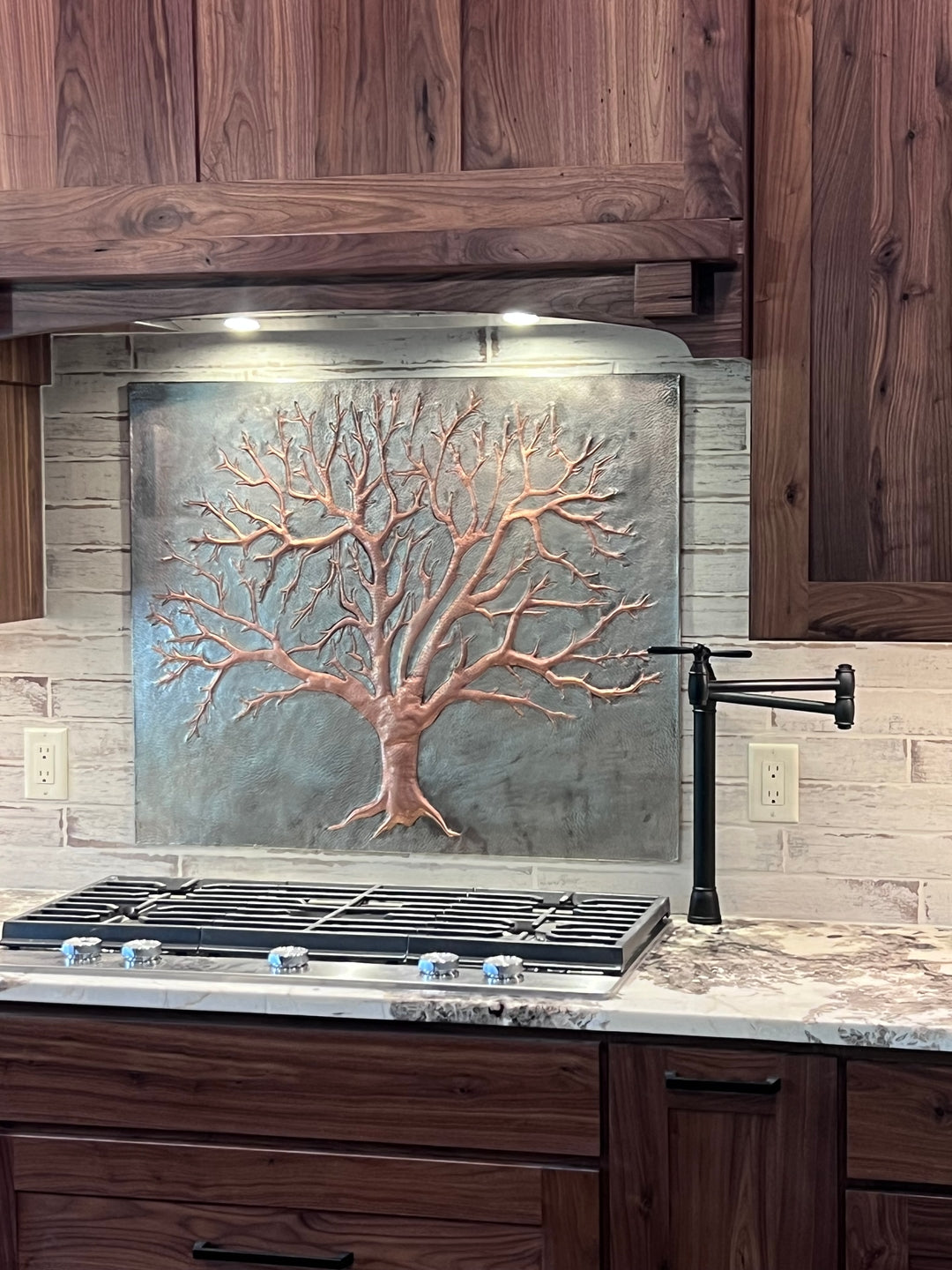 Winter Tree Copper Backsplash — Silver–Copper