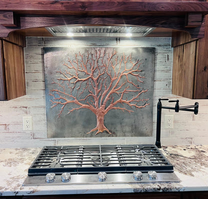 Winter Tree Copper Backsplash — Silver–Copper
