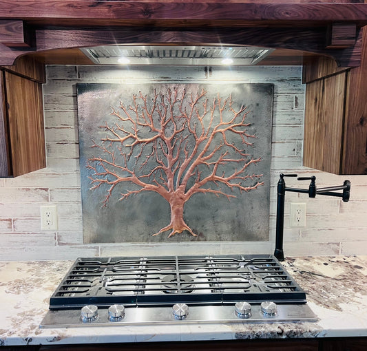 Winter Tree Copper Backsplash — Silver–Copper