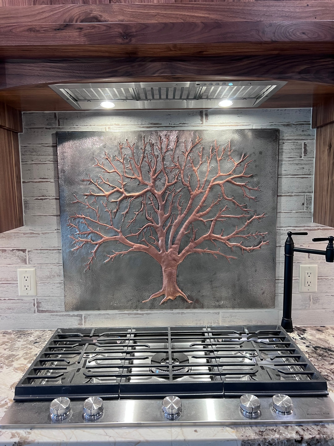 Winter Tree Copper Backsplash — Silver–Copper