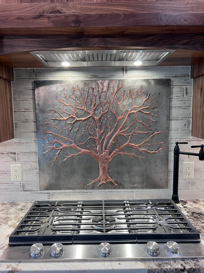 Winter Tree Copper Backsplash — Silver–Copper