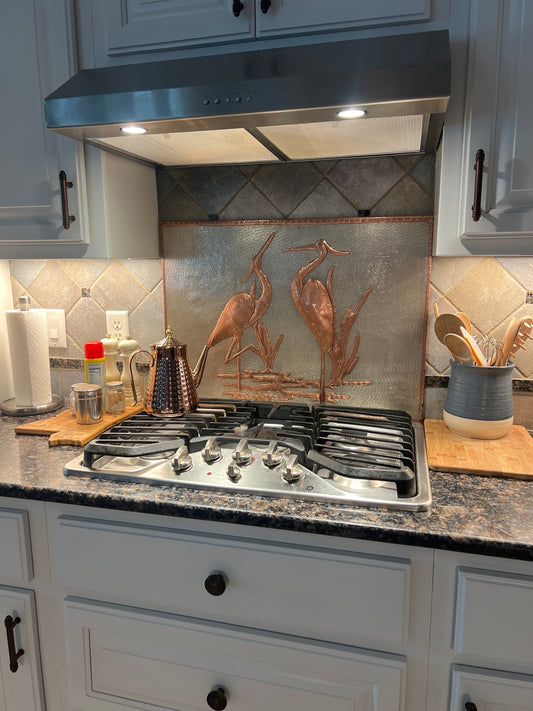 Twin Herons Copper Backsplash