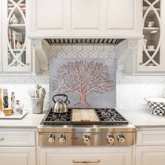 Tree Kitchen Backsplash Tile - 24"x32" Gray&Copper