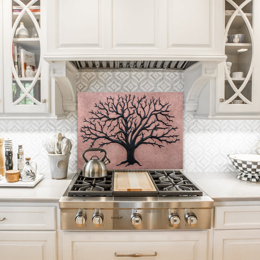 Tree Kitchen Backsplash Tile - 24"x32" Copper&Black