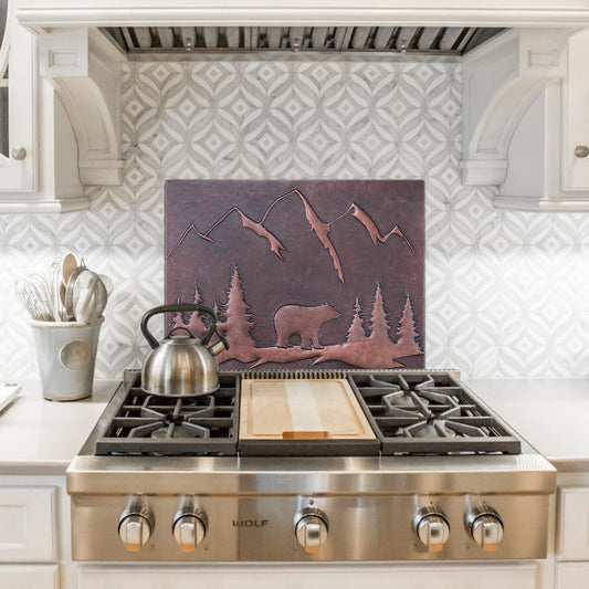 Bear Scene Kitchen Backsplash Tile - 18"x24" Brown