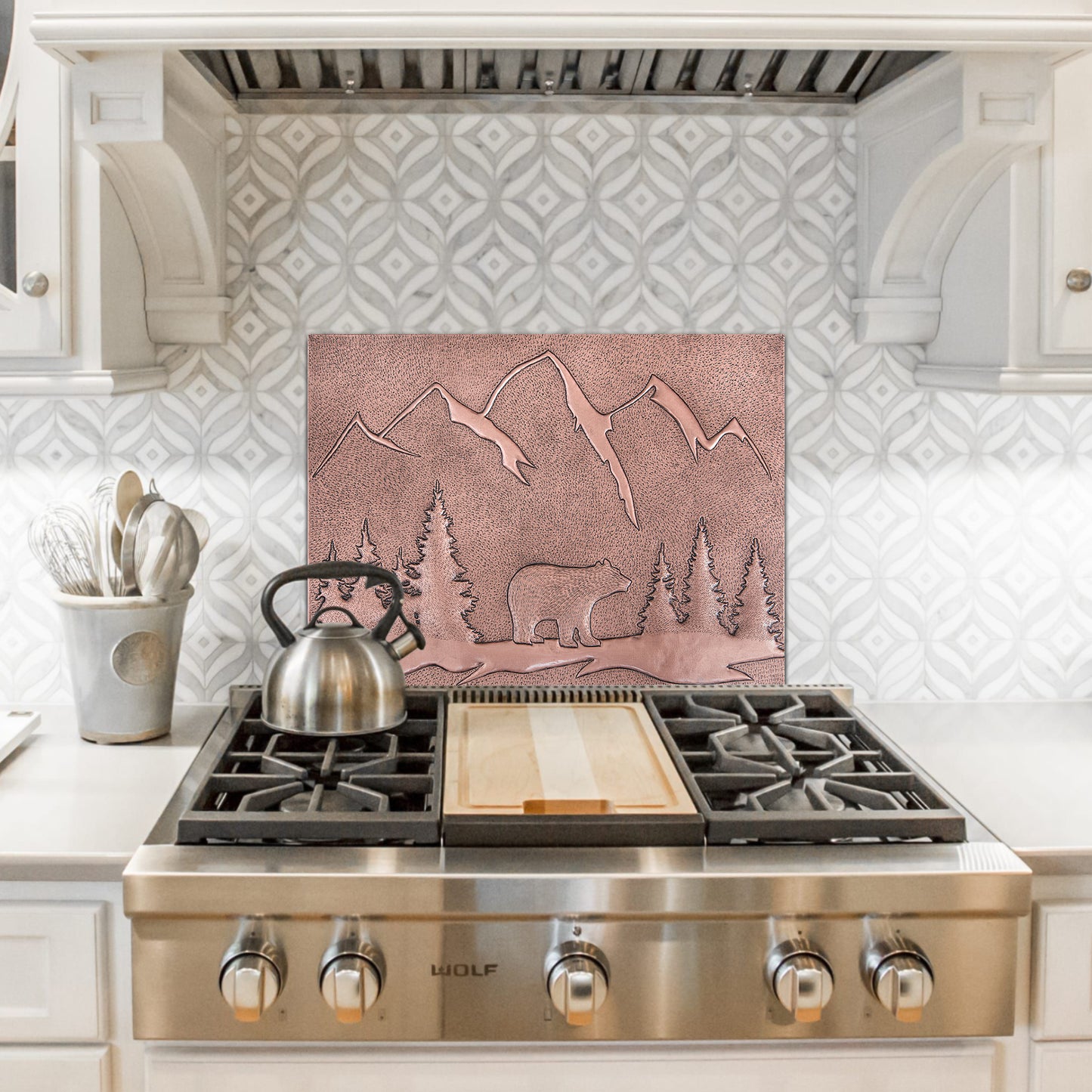 Bear Scene Kitchen Backsplash Tile - 18"x24" Copper