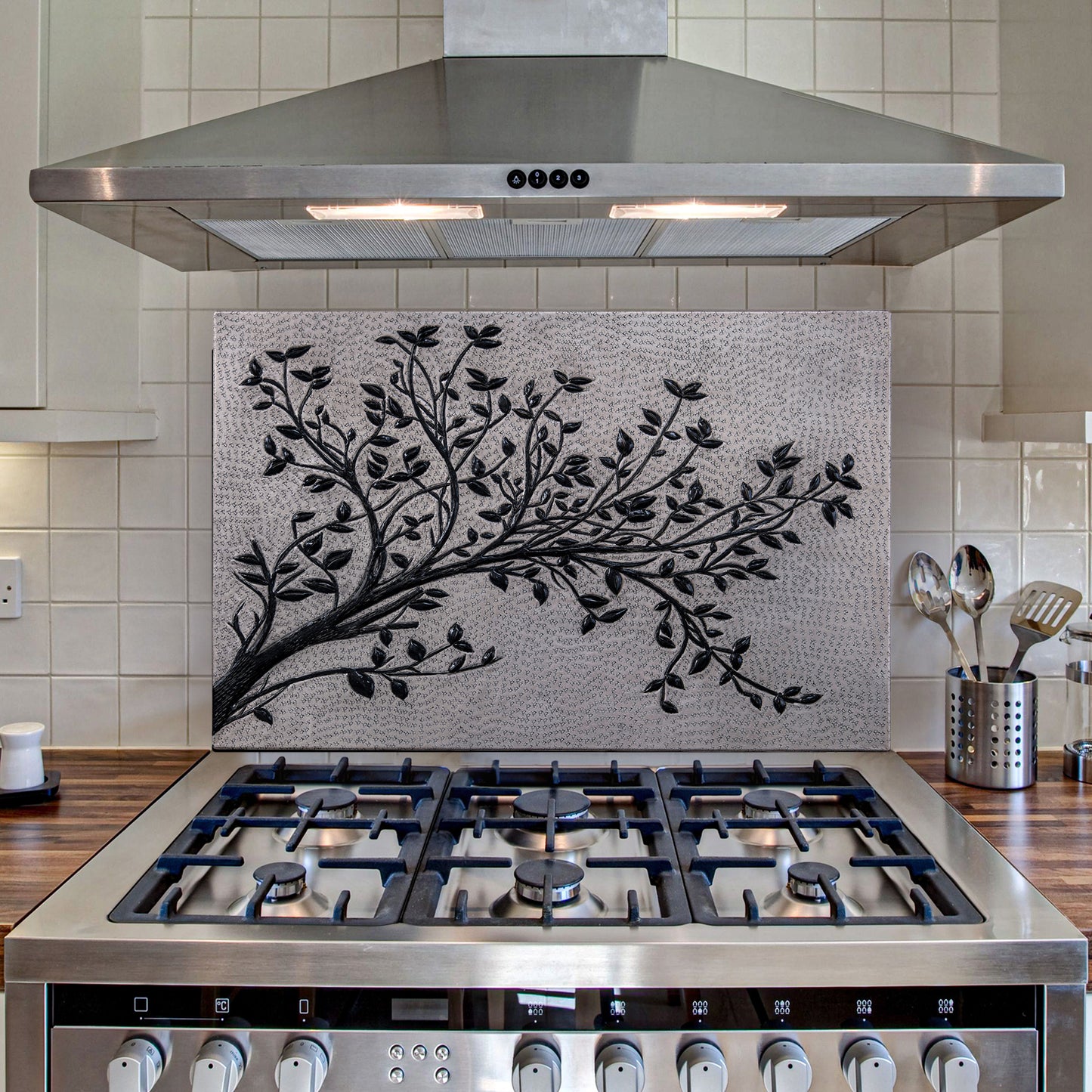 Tree Branches Backsplash Tile - 18"x30" Gray&Black