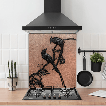 Copper Backsplash (Woodpecker Birds on Tree Branch, Copper&Black Color)