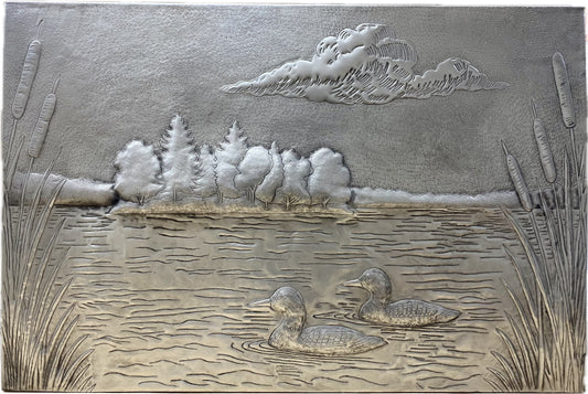 Handmade Copper Lake Scene Wall Art – Ducks & Forest Relief Panel