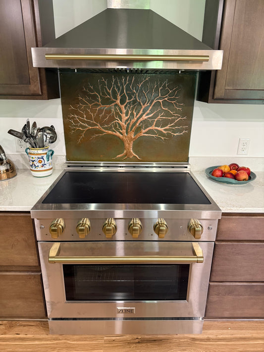 Winter Tree Copper Backsplash — Green Copper