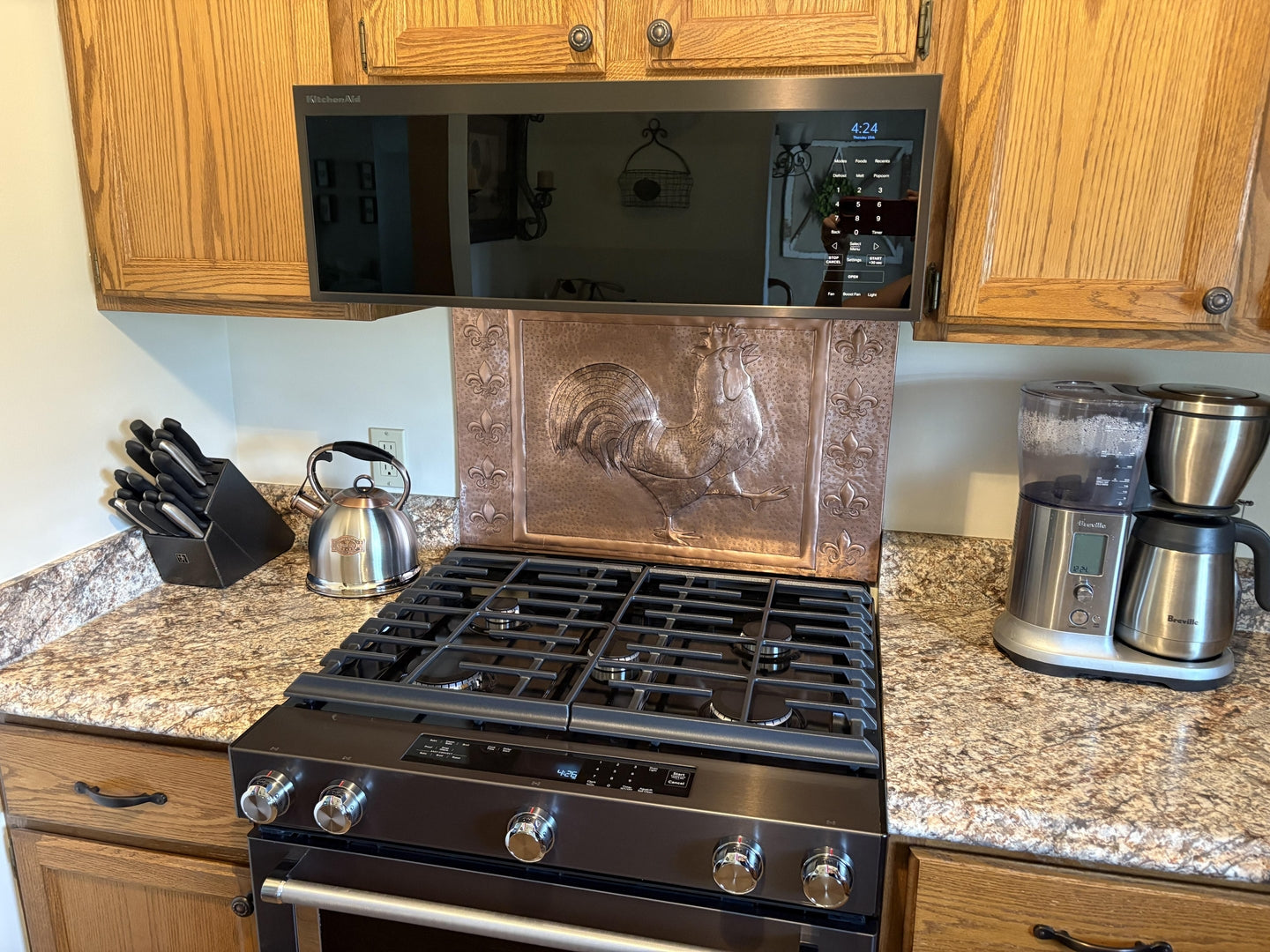 Rooster & Fleur-de-Lis Copper Backsplash — Natural Copper