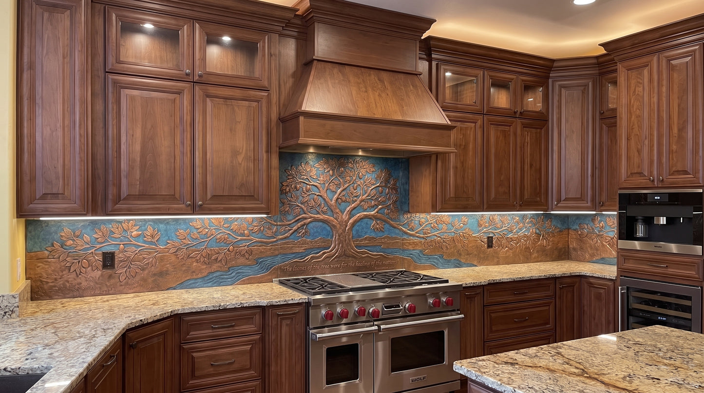 Leaves of the Tree of Life Copper Kitchen Backsplash — Revelation 22:2