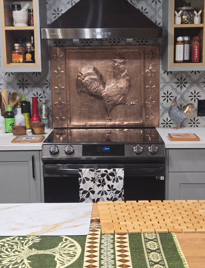 Rooster & Fleur-de-Lis Copper Backsplash — Natural Copper