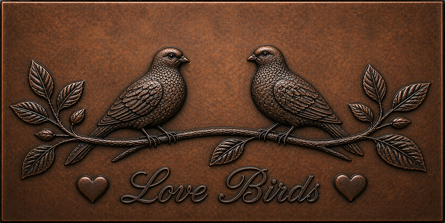 Lovebirds on Blossom Branch Copper Backsplash