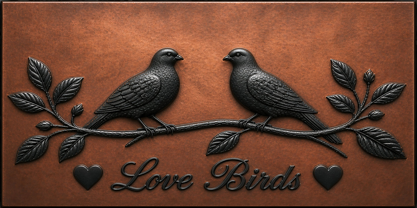 Lovebirds on Blossom Branch Copper Backsplash