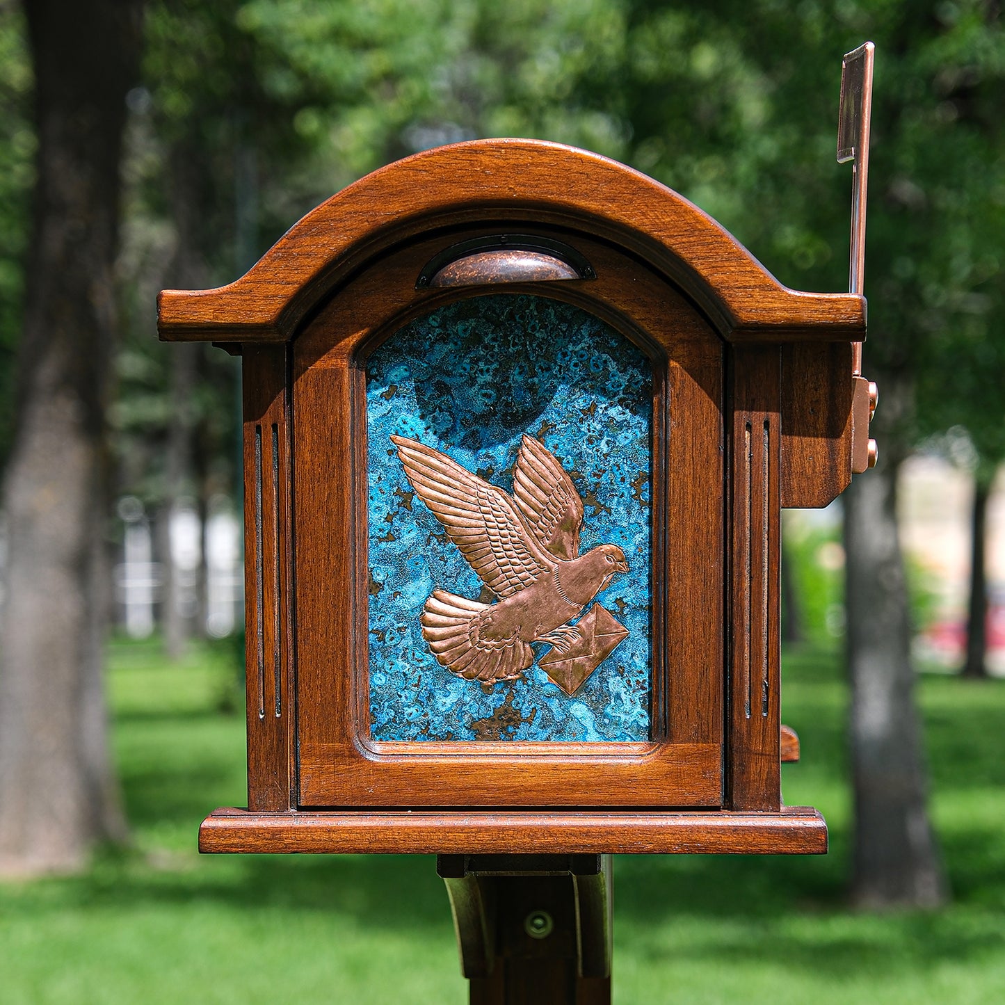 Post Mounted Copper Mailbox in Blue Patina