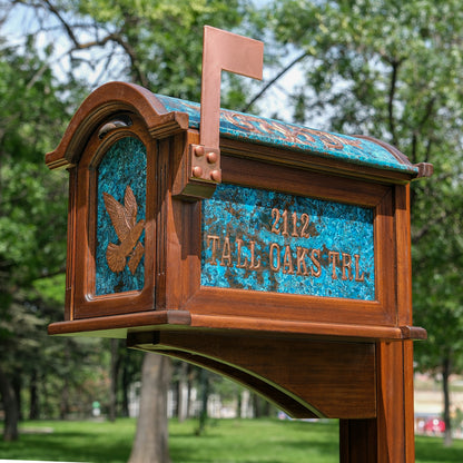 Post Mounted Copper Mailbox in Blue Patina