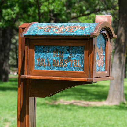 Post Mounted Copper Mailbox in Blue Patina