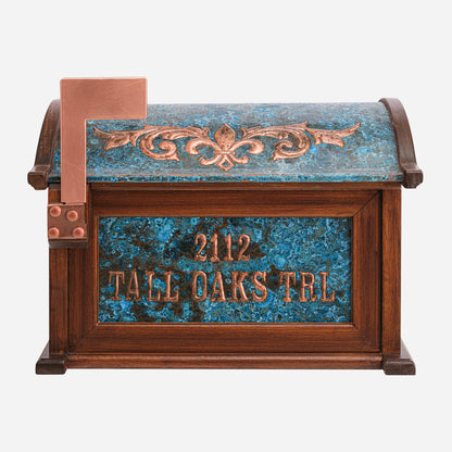 Post Mounted Copper Mailbox in Blue Patina