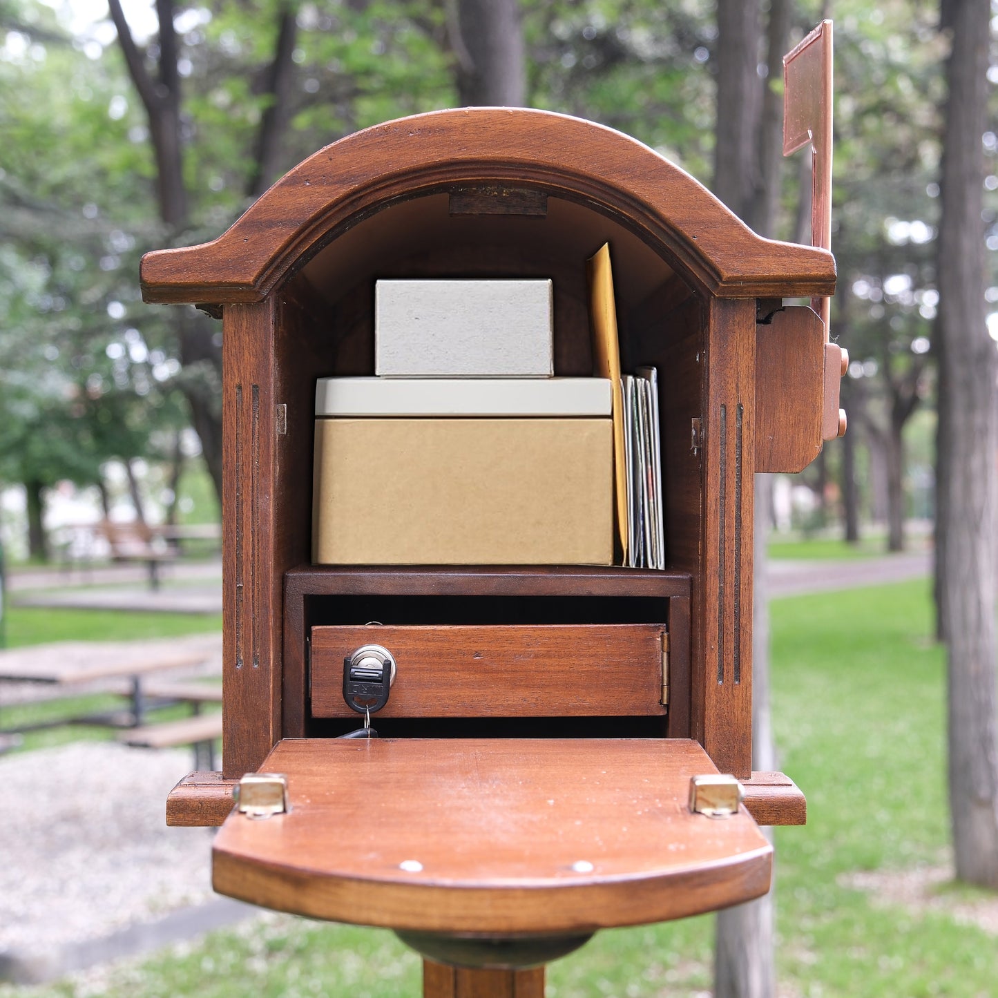 Post Mounted Brown Patina Mailbox