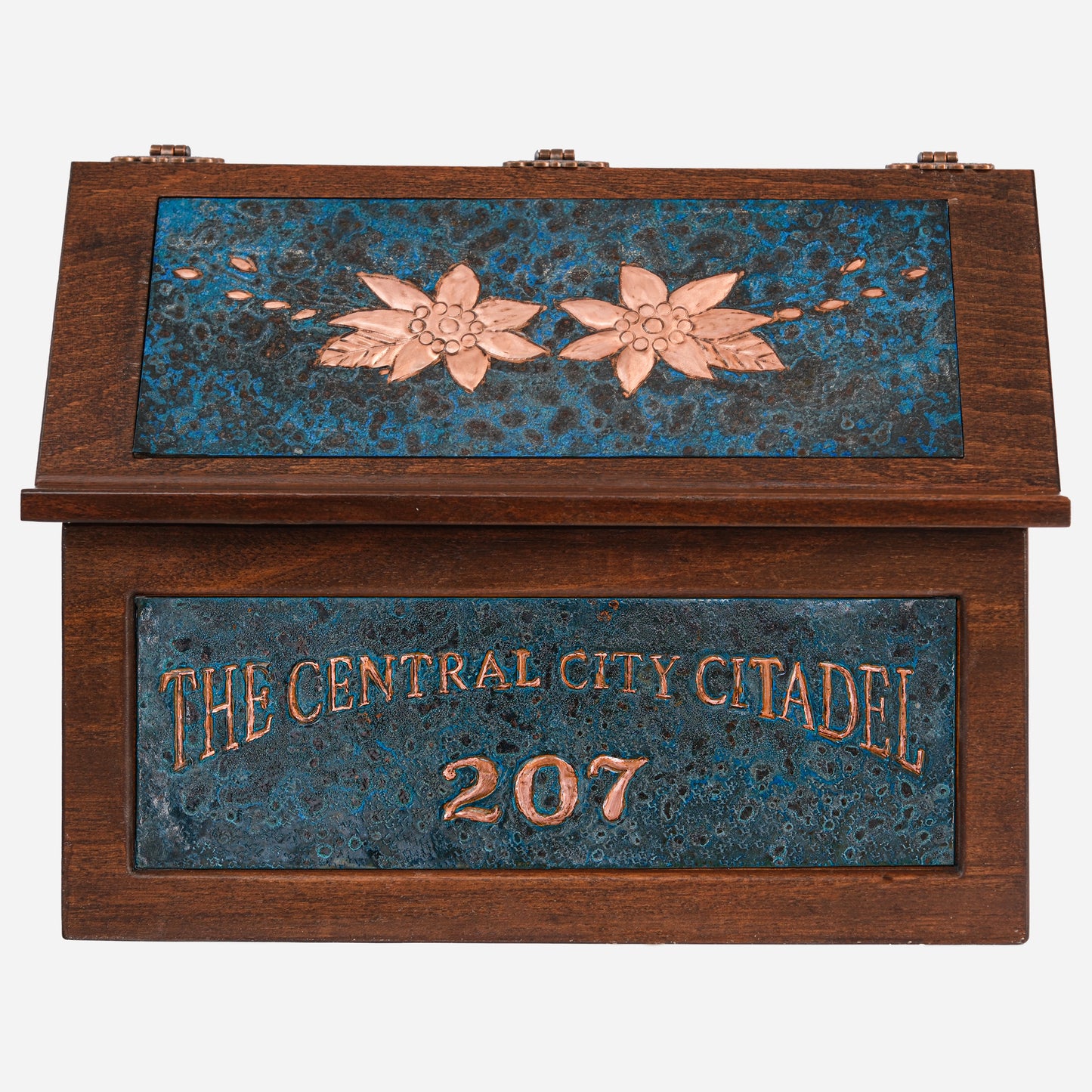 Wall Mounted Copper Mailbox (Blue Patina)