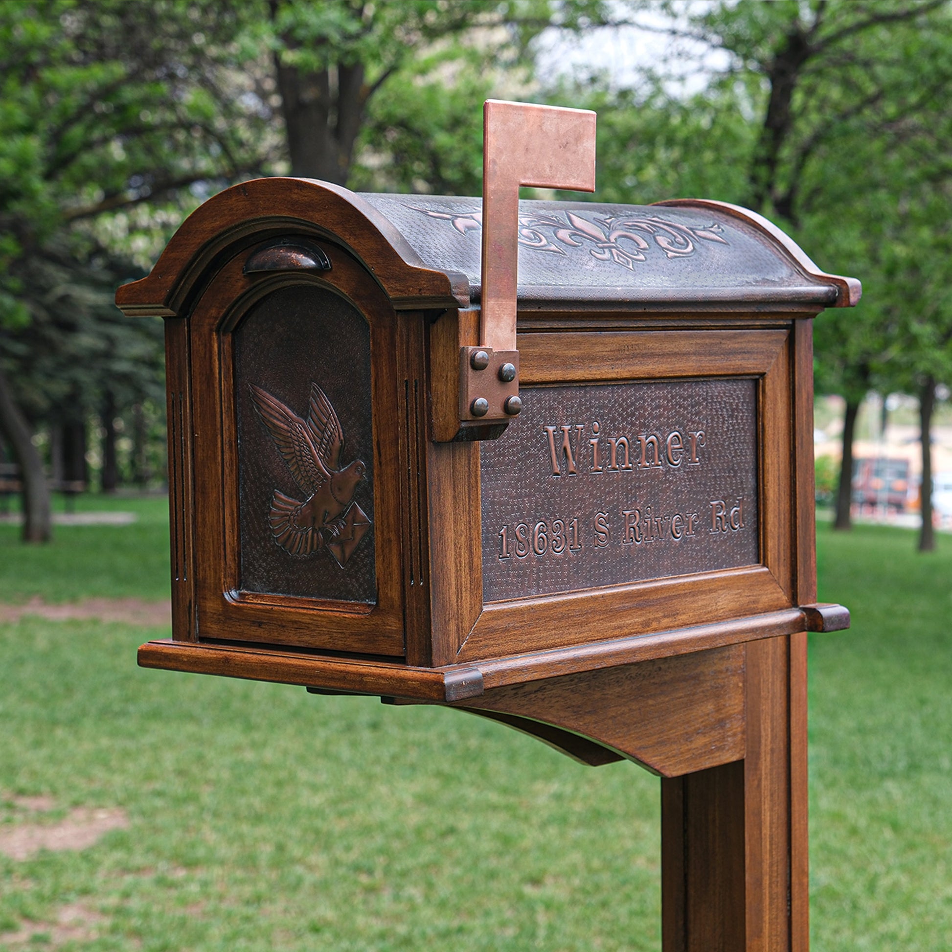 Post Mounted Brown Patina Mailbox