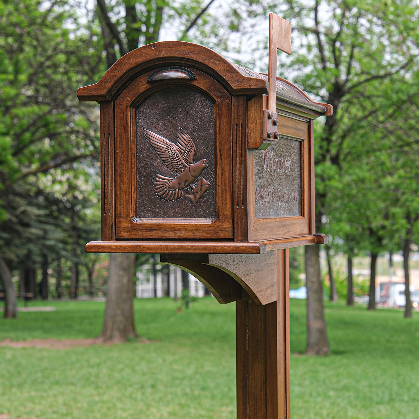 Post Mounted Brown Patina Mailbox