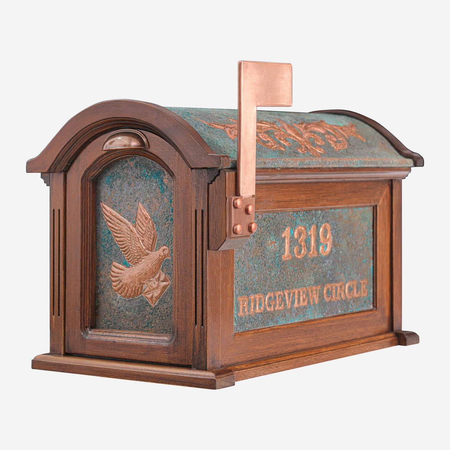 Post Mounted Copper Mailbox in Green Patina