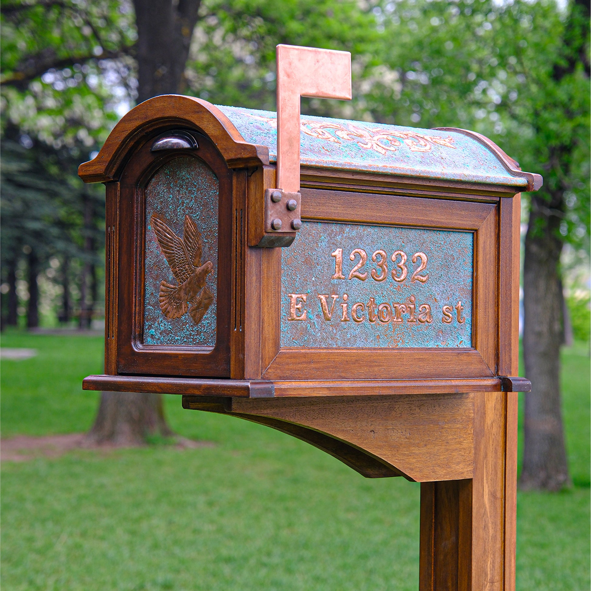 Post Mounted Copper Mailbox in Green Patina