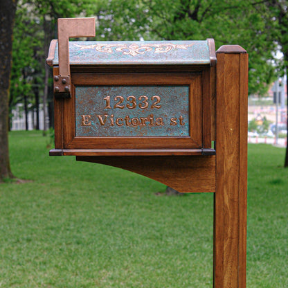 Post Mounted Copper Mailbox in Green Patina