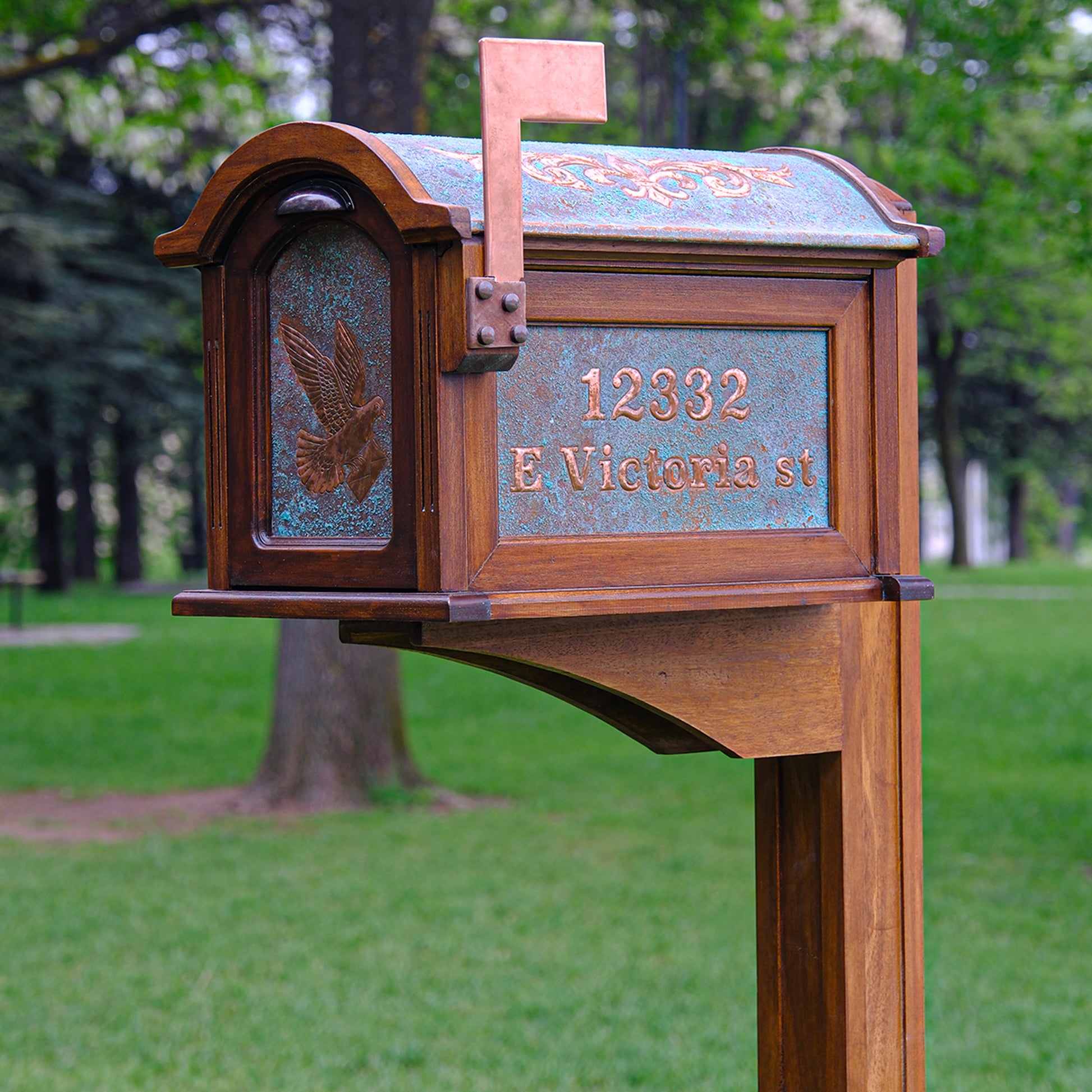 Post Mounted Copper Mailbox in Green Patina