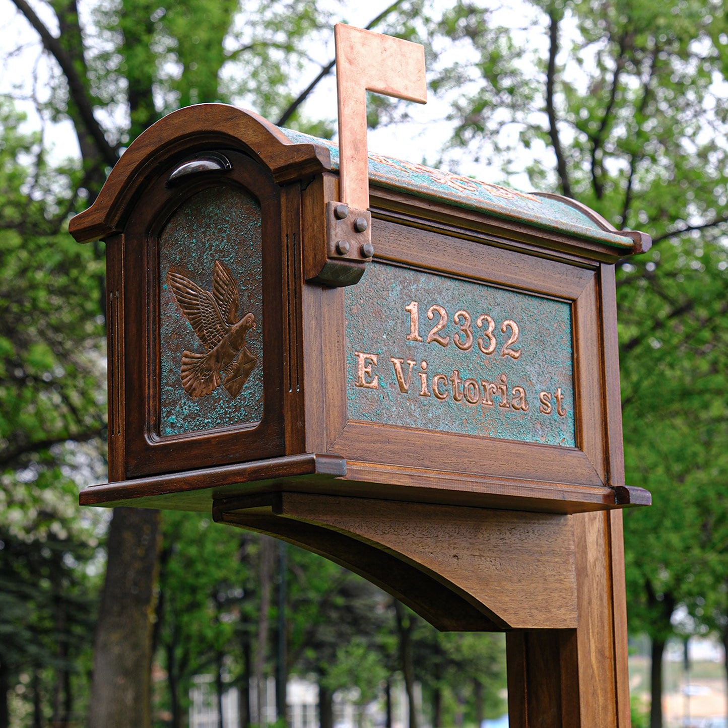 Post Mounted Copper Mailbox in Green Patina