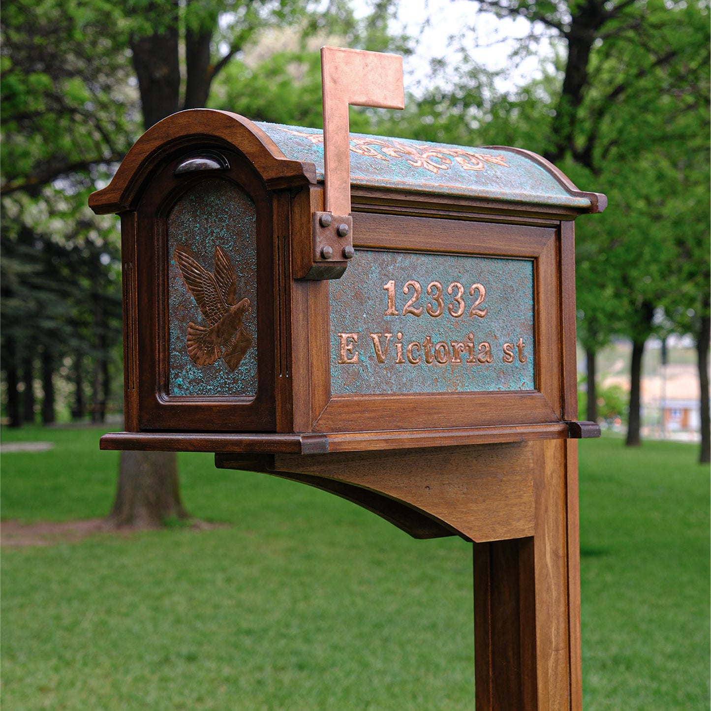 Post Mounted Copper Mailbox in Green Patina