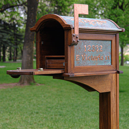 Post Mounted Copper Mailbox in Green Patina