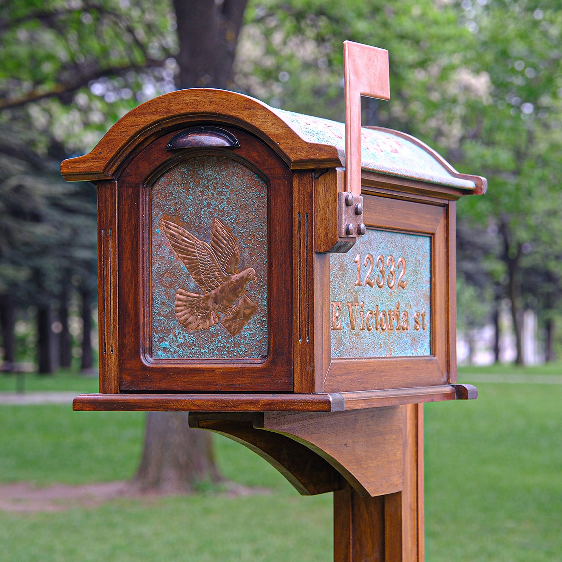 Post Mounted Copper Mailbox in Green Patina